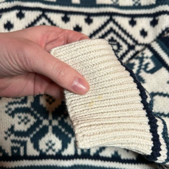 Vintage Eddie Bauer Cable Knit Sweater Mens XL Made in‎ USA Blue White Nordic - Picture 5 of 8